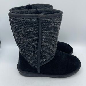 Minnetonka Women's Size 6 Forsyth Black Suede Sheepskin Boots Pull on Fur lined